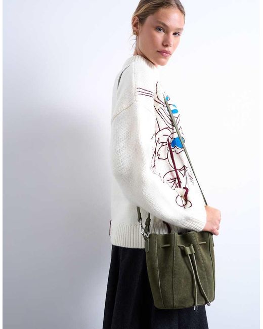 TOPSHOP White Colette Real Suede Bucket Bag