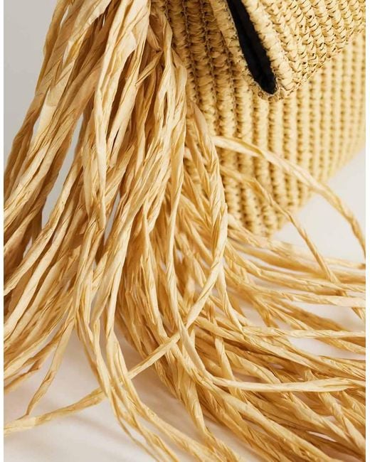 TOPSHOP Natural Tassel Oversized Weave Clutch Bag