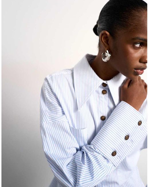 TOPSHOP White Tolu Coker X Stripe Long Sleeve Shirt