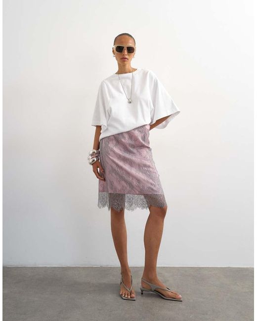 TOPSHOP White Lace Midi Skirt With Insert
