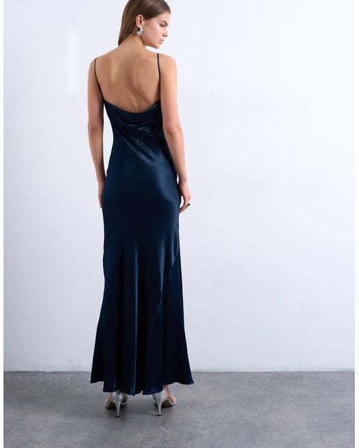 TOPSHOP Blue Folded Edge Satin Cami Slip Maxi Dress