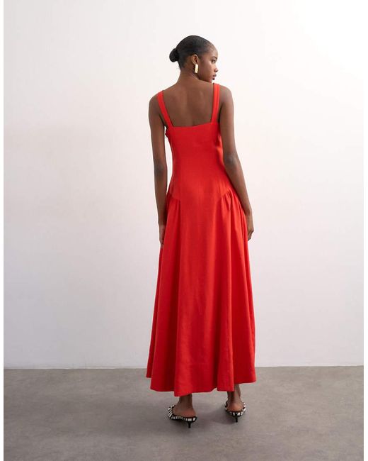 TOPSHOP Red Dropped Waist Maxi Sundress