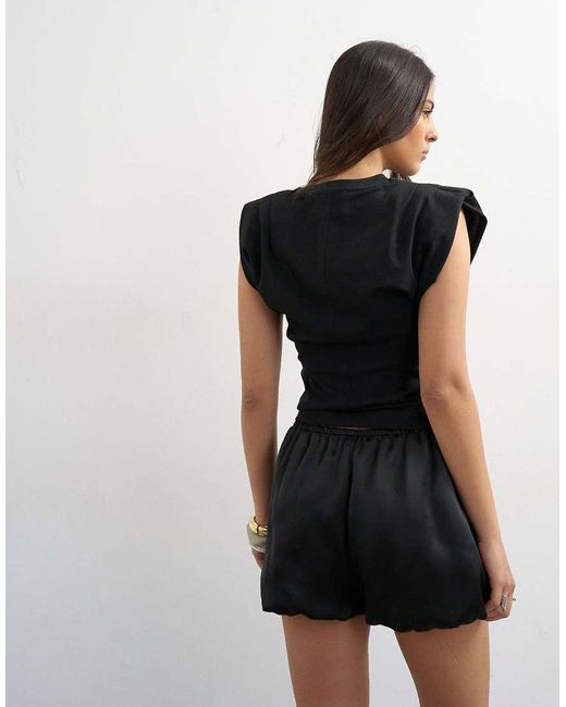TOPSHOP Black Satin Bubble Short