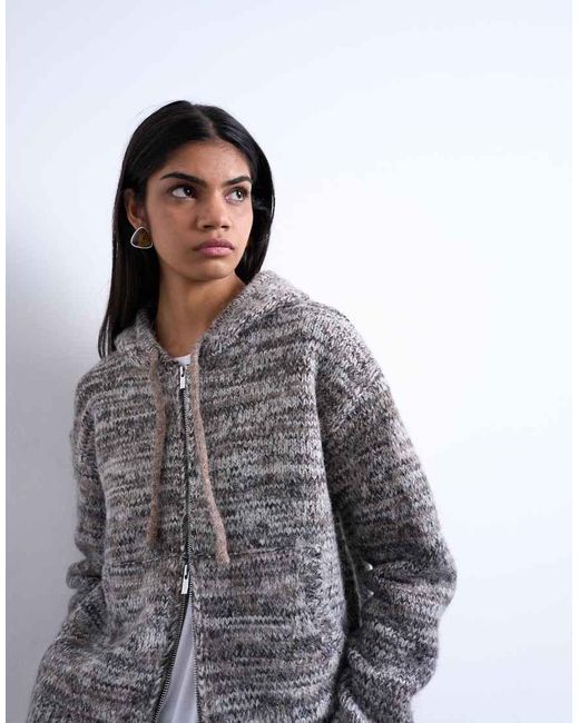 TOPSHOP Gray Heavy Twist Yarn Knit Hoodie