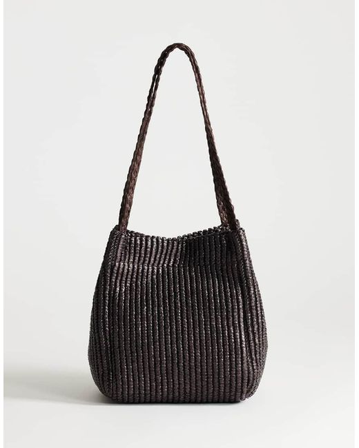 TOPSHOP Black Singer Medium Weave Shoulder Bag
