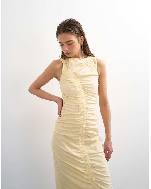 TOPSHOP Natural Ruched Sleeveless Midi Dress