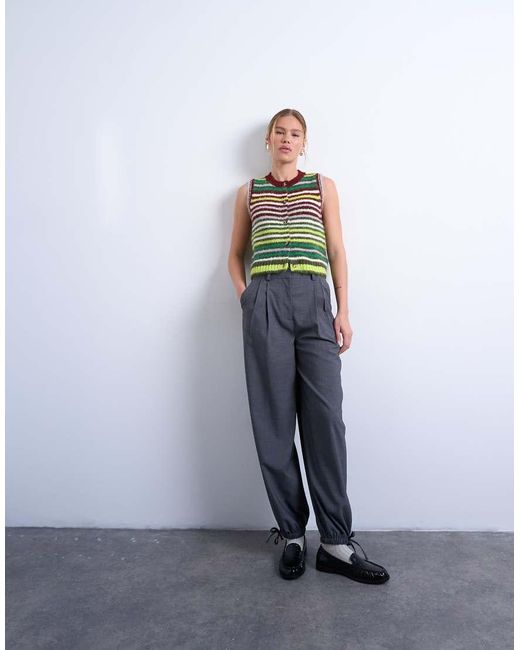 TOPSHOP Green Knitted Multi Stripe Vest