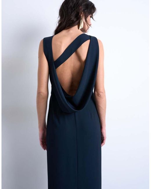TOPSHOP Blue Slash Neck Drape Back Maxi Dress