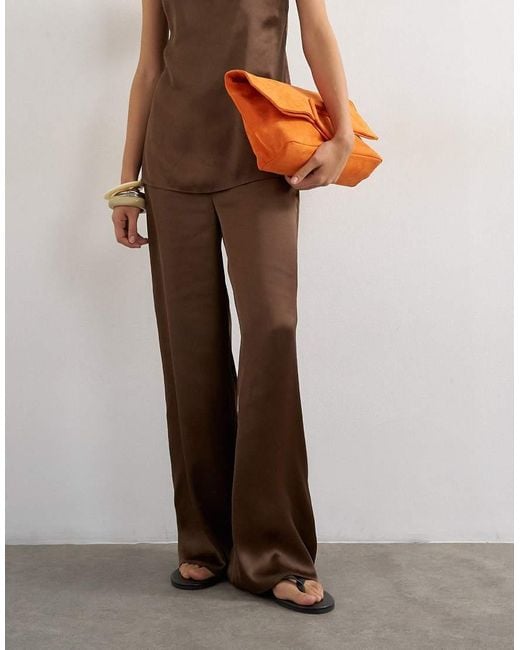 TOPSHOP Brown Satin Clean Wide Leg Trouser Co-Ord