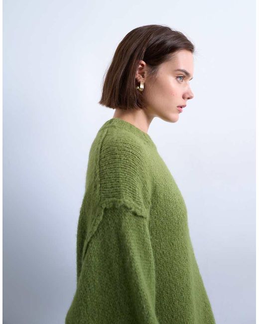 TOPSHOP Green Knitted Wool Blend Fluffy Exposed Seam Easy Jumper
