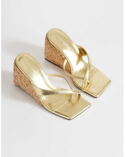 TOPSHOP Natural Naomi Raffia Wedge Toe Loop Mule Sandals