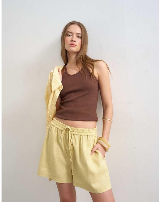 TOPSHOP Natural Linen Blend A-line Shorts