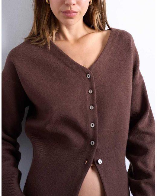 TOPSHOP Brown Knitted V Neck Longline Clean Cinch Waist Cardigan