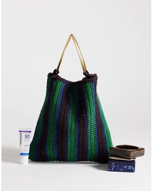TOPSHOP Green Carlie Metal Handle Crochet Bag