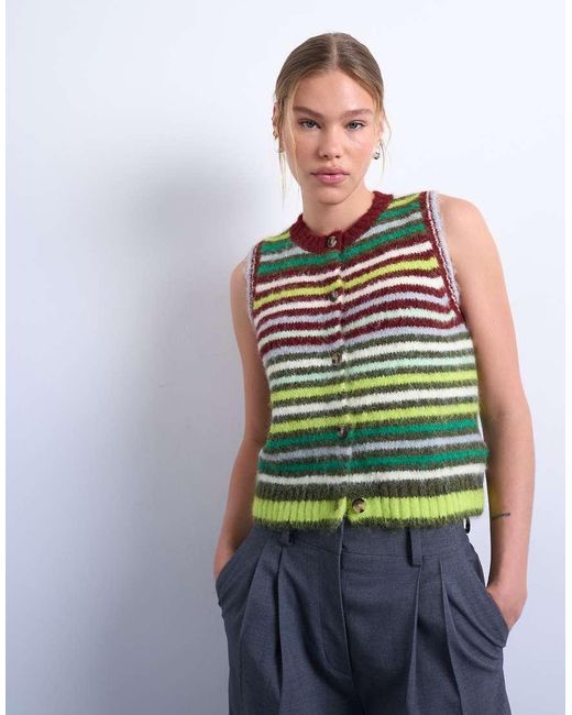 TOPSHOP Green Knitted Multi Stripe Vest