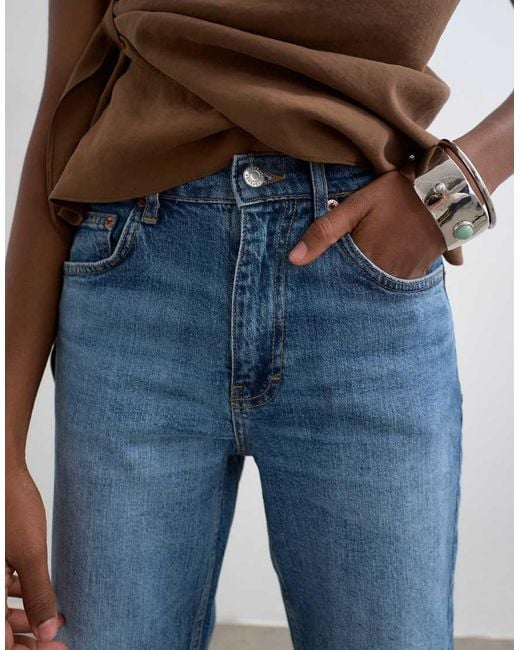 TOPSHOP Blue Orson Mid Rise Comfort Straight Jean