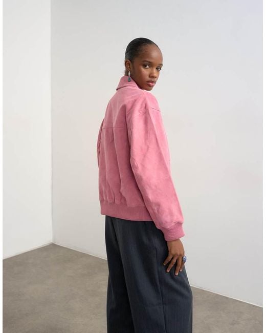 TOPSHOP Pink Premium Suede Bomber Jacket