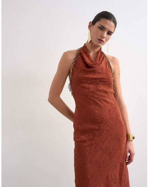 TOPSHOP White Broderie Occasion Maxi Dress With Beaded Trim