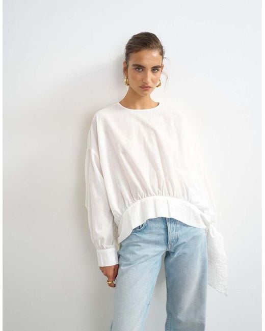 TOPSHOP White Curved Hem Blouse