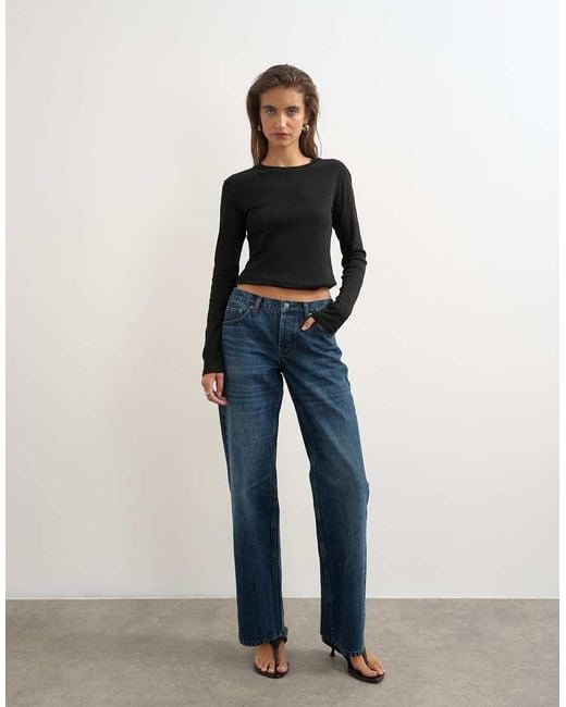 TOPSHOP Blue Ember Low Rise Relaxed Straight Leg Jeans