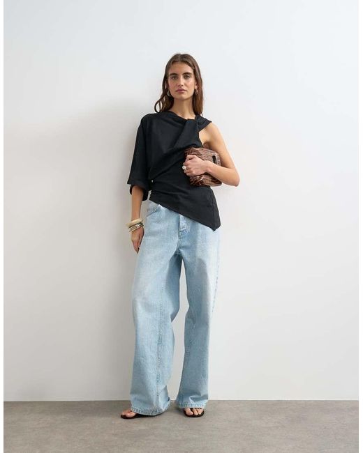 TOPSHOP Blue Twisted Strap Asymmetric Top