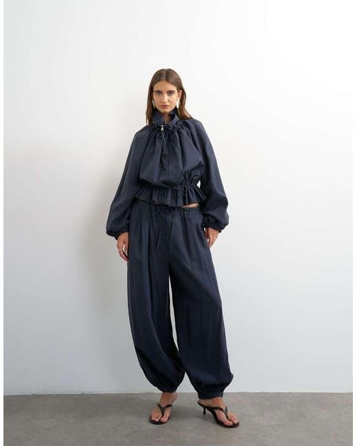 TOPSHOP Blue Co Ord Balloon Trouser With Tie Waist