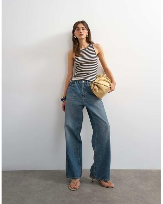 TOPSHOP Blue Stripe Waffle Vest