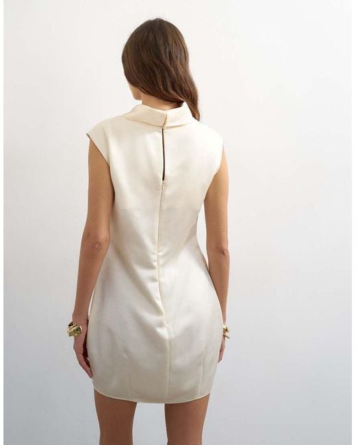 TOPSHOP White Satin Funnel Neck Tulip Mini Dress