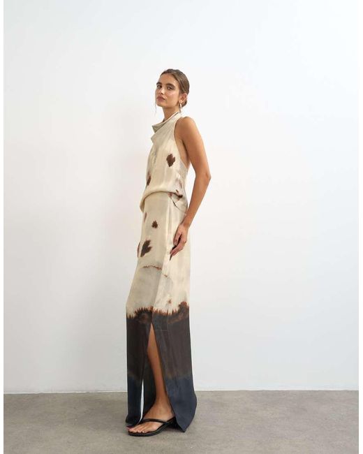TOPSHOP White Printed Satin Column Maxi Skirt