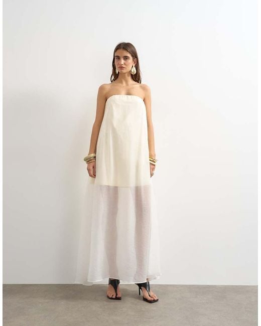 TOPSHOP White Organza Layered Bandeau Maxi Dress