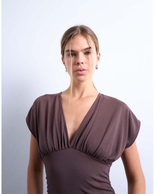 TOPSHOP Purple Slinky V-Neck Ruched Top