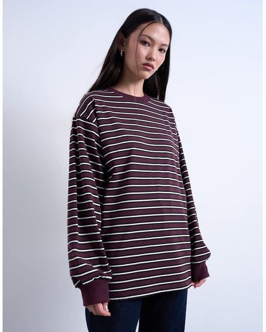 TOPSHOP Red Stripe Long Sleeve Slouchy Skater Tee