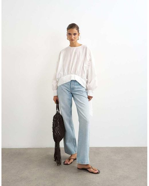 TOPSHOP White Curved Hem Blouse
