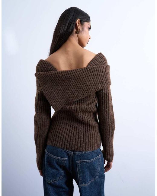 TOPSHOP Blue Knitted Ribbed Bardot