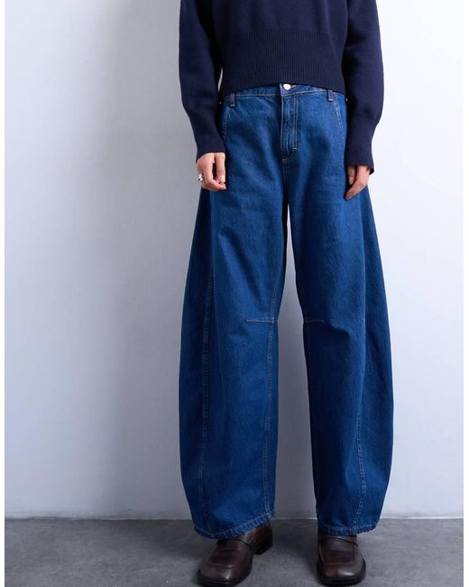 TOPSHOP Blue Horseshoe High Rise Barrel Jean Circular Design