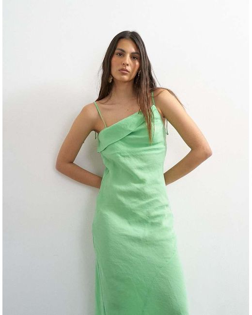 TOPSHOP Green Off Shoulder Midi Dress