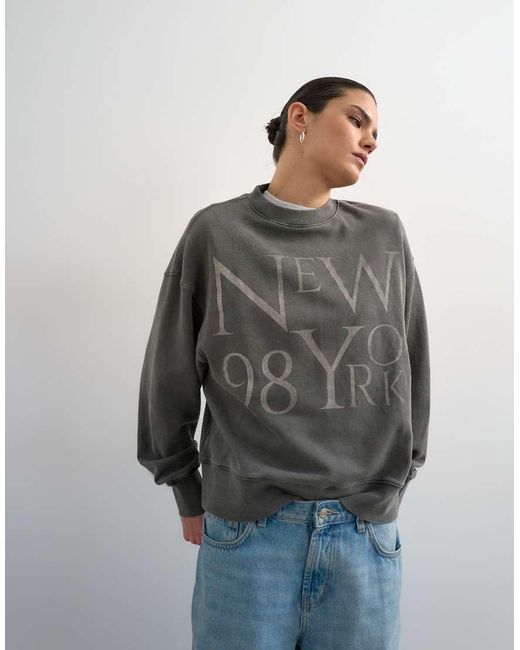 TOPSHOP Gray Relaxed New York Graphic Sweatshirt