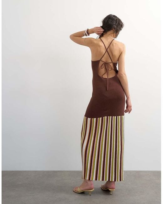 TOPSHOP Brown Knitted Strap Back Full Skirt Maxi Dress