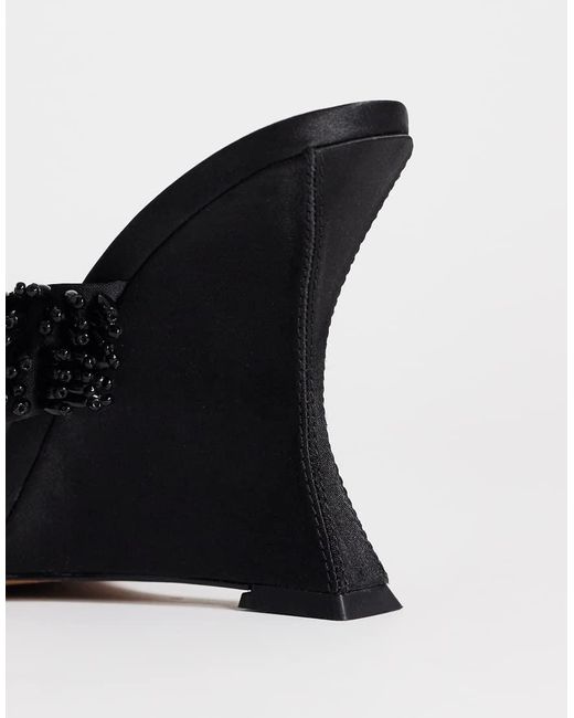 TOPSHOP Black Nico Wedge Heel Mule Sandals With Embellishments