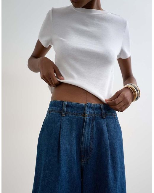 TOPSHOP Blue Wide Leg Pleated Tailored Jean