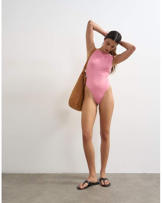 TOPSHOP Pink Clarice Scoop Back Swimsuit