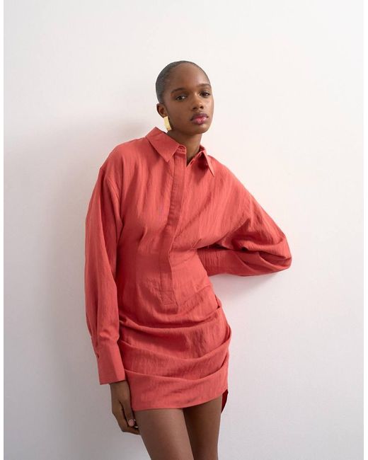 TOPSHOP Gathered Skirt Mini Shirt Dress