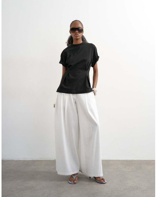 TOPSHOP White Linen A Line Wide Leg Trouser