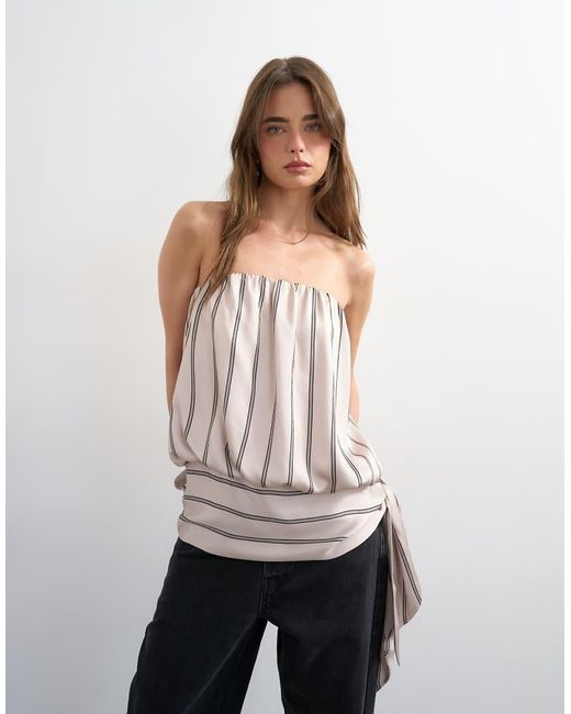 TOPSHOP White Bandeau Bubble Stripe Top