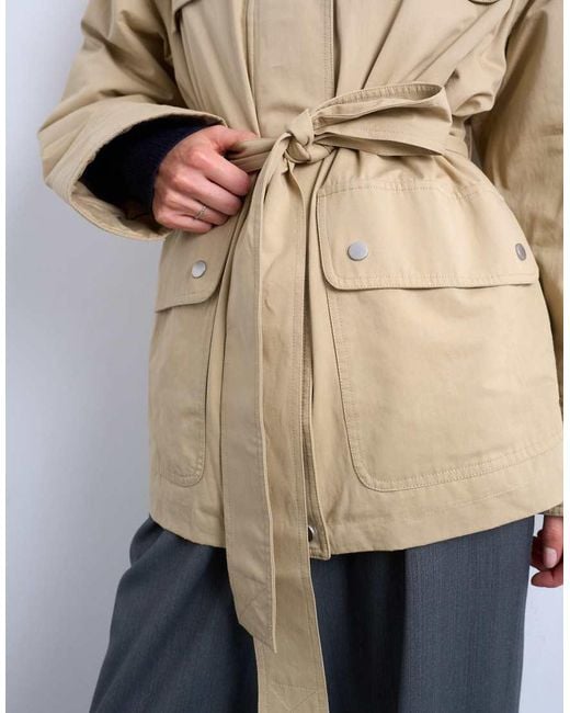 TOPSHOP Natural 4 Pocket Cotton Shacket With Quilted Lining