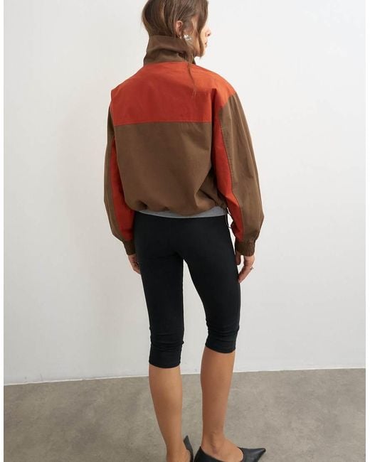 TOPSHOP Red Colour Block Pocket Detail Zip Up Jacket