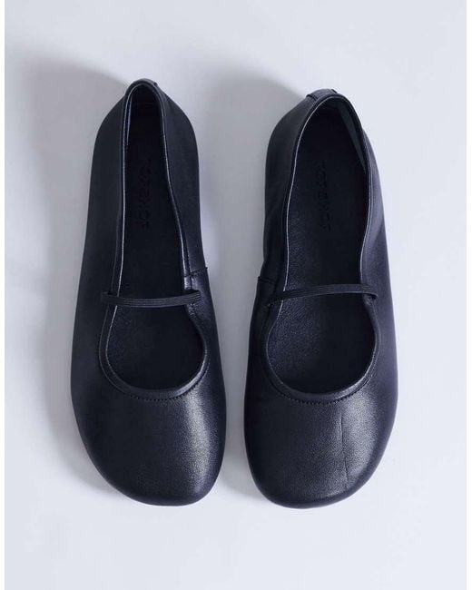 TOPSHOP Blue Bella Leather Round Toe Ballet Flat