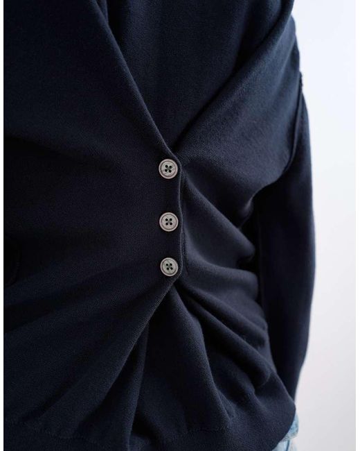 TOPSHOP Blue Knitted Button Back Jumper