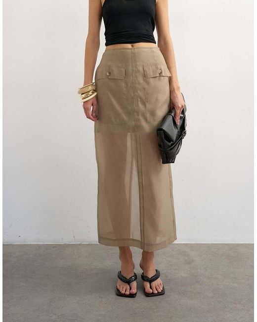TOPSHOP Multicolor Organza Column Maxi Skirt With Pockets