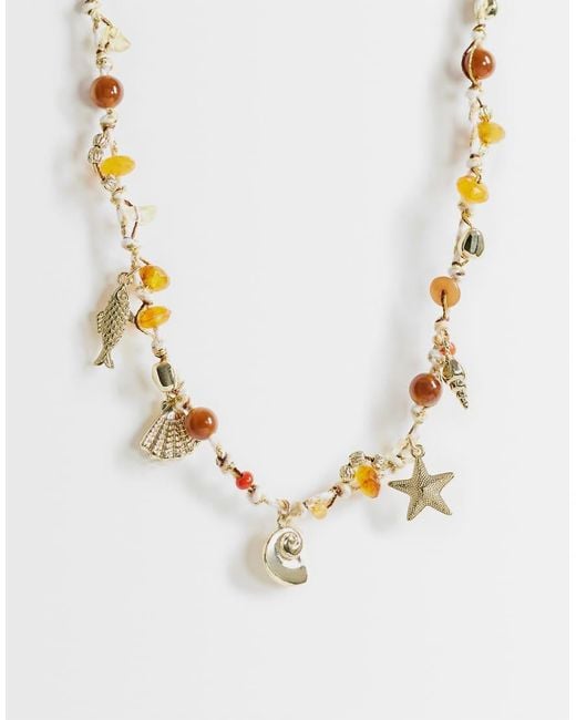 TOPSHOP Metallic Orla Bead Necklace With Charms